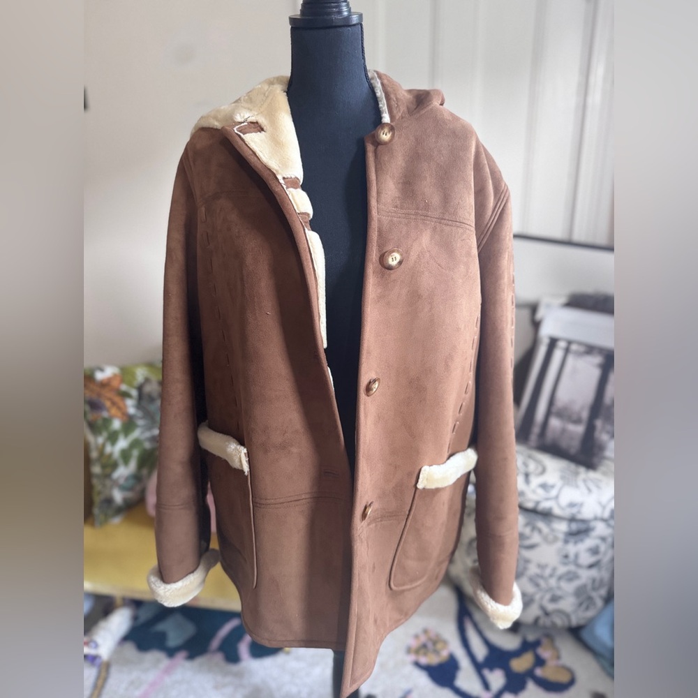 Gallery Brown Hooded Jacket with Cream Lining - Picture 2 of 4